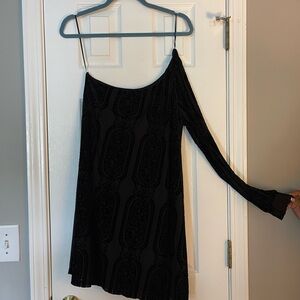 One-Shoulder Black Velvet Burnout Mini Dress